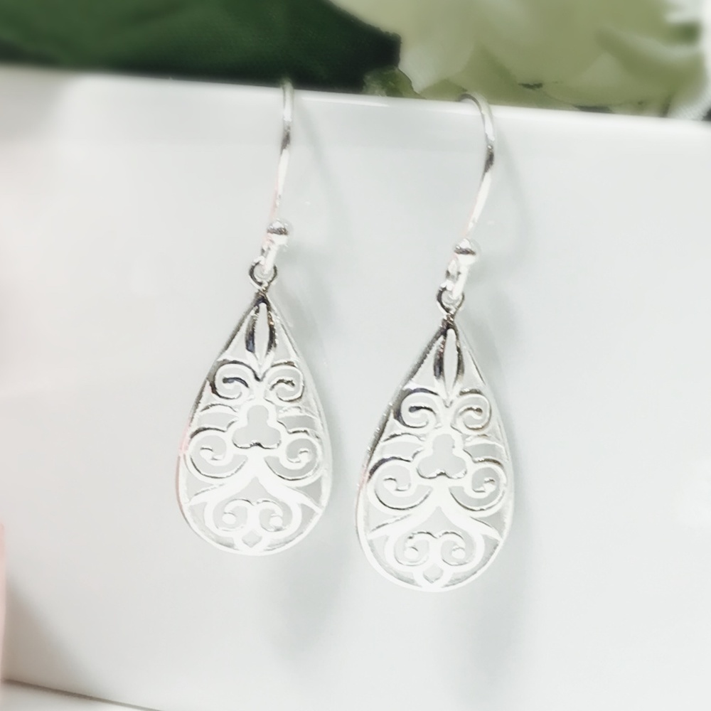Scroll Design Sterling Silver Hanging Hook Earring